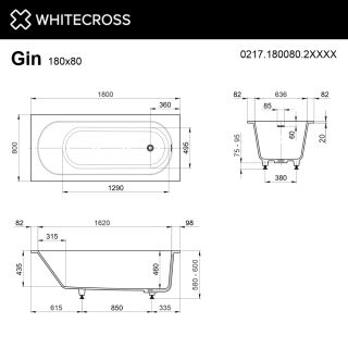 Ванна из искусственного камня WHITECROSS Gin 0217.180080.2XXXX 180x80 см RAL мат